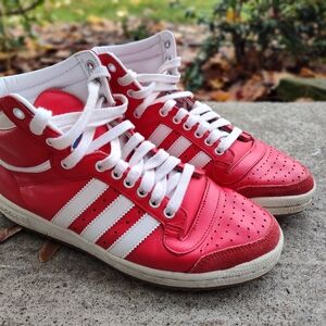 Red and White High-Top Sneakers